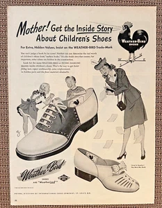 1945 Weather-Bird Zapatos para Niños De Colección Anuncio Estampado Elegante Calzado Sillín Diamante - Imagen 1 de 2