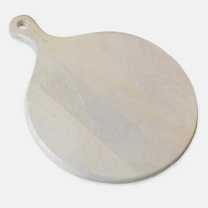 White Charcuterie Board, Round Paddle Board with Long Handle, Mango Wood Serving - Picture 1 of 5