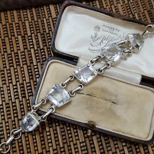 Vintage 925 Sterling Silver Tennis Bracelet, Genuine Clear Topaz, Adjustable - Picture 1 of 8