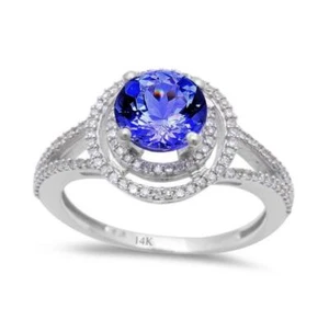 1.58cts Tanzanite & Round Diamond Halo Style Solitaire Engagement Ring (LWR-1235 - Picture 1 of 1