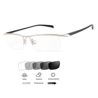 Men's Photochromic Grey Reading Glasses Half Rimless Single Vision +0.00 ~ +4.00 - image 1 of 4