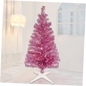 4 FT Pre-lit Artificial Christmas Tree, Lighted Tinsel Pencil Pine Spruce Pink - Picture 1 of 7