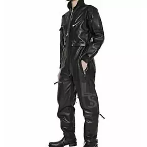 Sexy Black REAL 100% Cow Leather Working Kink Overall Jumpsuit Catsuit, For Men - Picture 1 of 5