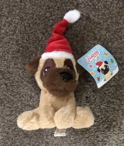 NEU 6 ZOLL WEIHNACHTSMOPS MIT WEIHNACHTSMÜTZE WEIHNACHTEN HUND WEICHES PLÜSCHTIER (238) - Bild 1 von 2