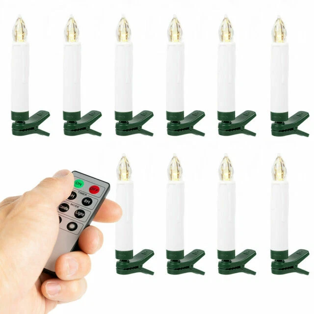 WYZworks LED-CNDL-CLIP-S-10PK Christmas Tree LED Taper Candles - 10 Count