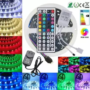 5050 RGB LED Strip Lights Waterproof 5m 10m 20m 12V 44key IR Controller - Picture 1 of 19
