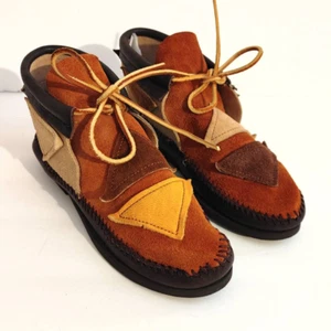 Vintage Original American Indian Leather Patchwork Moccasins Oglala Geometric - Picture 1 of 12