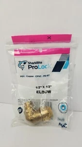 SHARKBITE PROLOCK PEX COPPER CPVC PE-RT 1/2" X 1/2" Brass Male Threaded Elbow - Picture 1 of 3