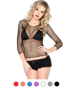 Brand New Lycra Net Long Sleeves T-Shirt Top Leg Avenue 8278 - Picture 1 of 9