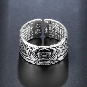2x Herren Damen Versilbert Ring Sutra Buddhismus Amulett Vintage Stil Schmuck - Bild 1 von 5