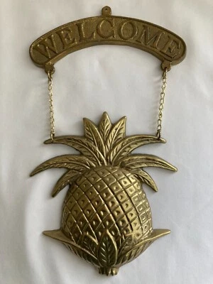Letrero de pared de bienvenida colgante vintage de latón piña Foto 1 de 4