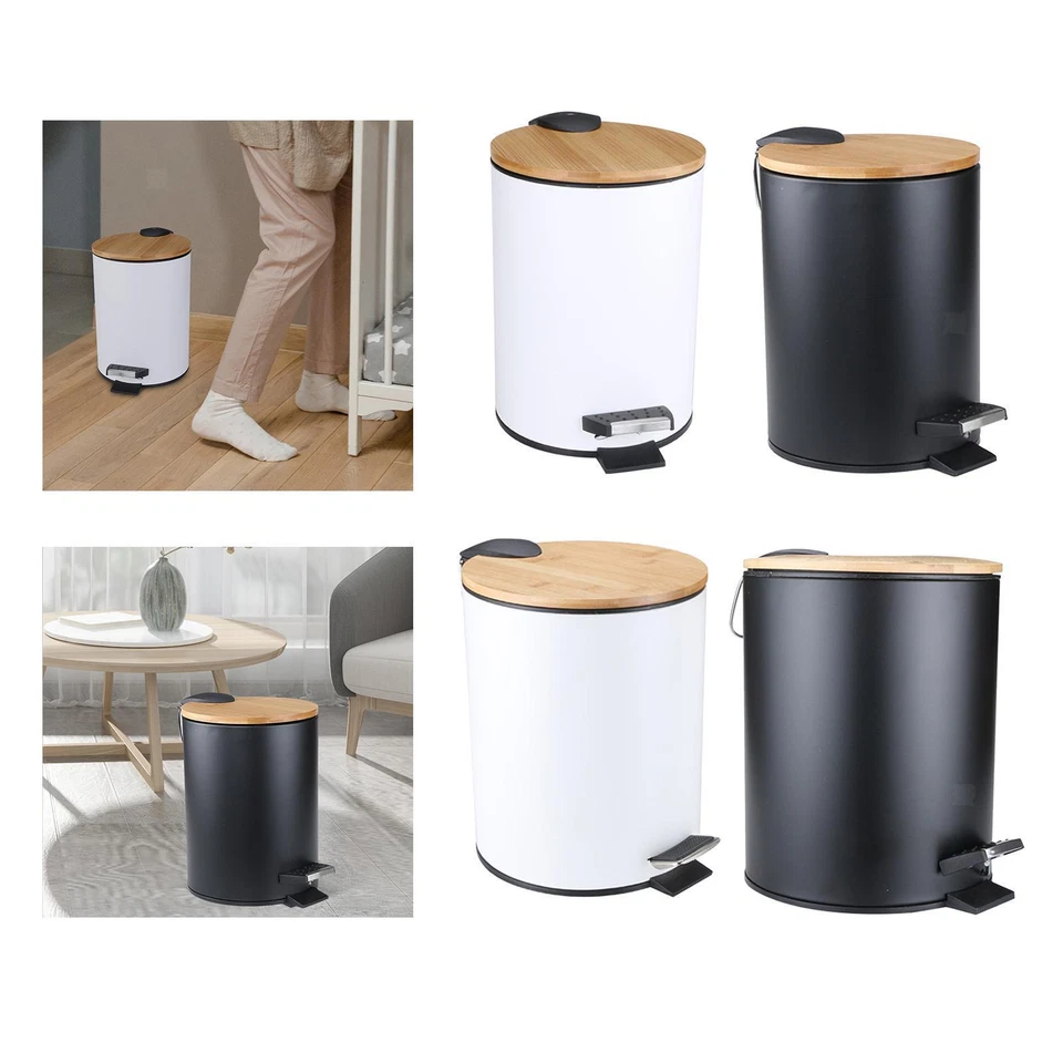 Mini Bathroom Trash Can with Bamboo Lid, Round Step Garbage - Image 1 of 1