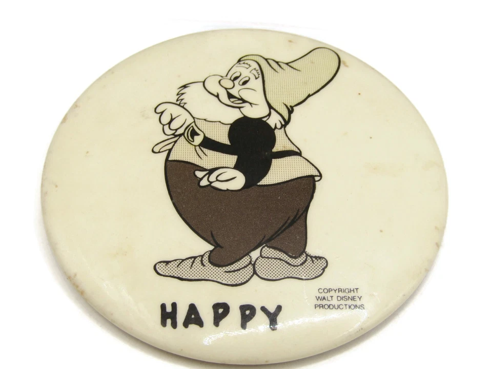 Белоснежка счастливый карлик Pin кнопка Disney большой винтажный - Изображение 1 из 4