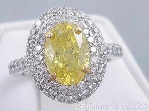 3.01 CARATS TW OVAL CUT DIAMOND ENGAGEMENT RING VIVID YELLOW SI1 $8,990 - Picture 1 of 1