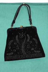 Vintage MCM Souré Bag New York Beaded Black Wool Intricate Purse - Picture 1 of 6