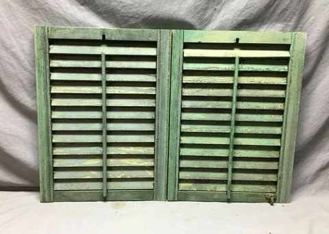 Pair Antique House Window Wood Louvered Shutters Shabby 17x23 VTG Chic 23-22B Cover