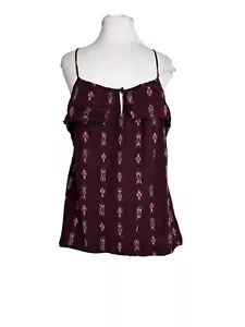 Madewell Womens Size Small Tank Top Ikat Ruffle Maroon Red Cotton Sleeveless - Picture 1 of 6
