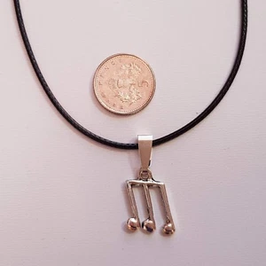 📿Black Waxen Cord 18 Inch Necklace with Tibetan Silver Musical Note Charm - Picture 1 of 1