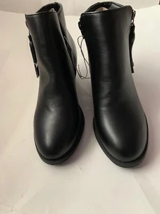 Womens Black Ankle Boots Sz 6 Dual Zip Up Tassel Chunky Heel New - Picture 1 of 12
