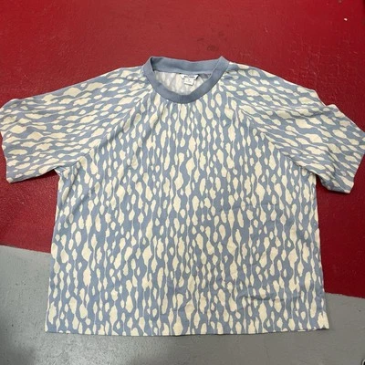 Monki Top Size Medium Print Blue White abstract patterned Oversized Bold T Shirt — 第 1/4 张图片