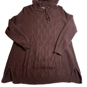 Garnet Hill 100% Kaschmir Zopfmuster Tunika Hoodie Burgund mit Fronttasche Gr. M - Bild 1 von 7