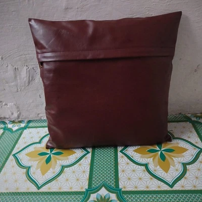 100% Real Burgundy Leather Cushion Cover Pure Decorative Throw Pillow Cover - Image 1 of 4