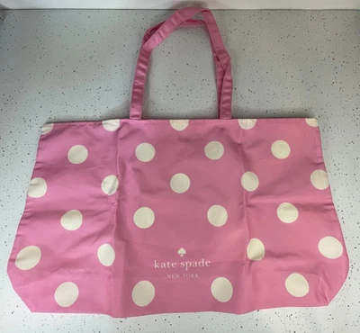 Kate Spade Reusable Shopping Tote X-Large Beach Bag Pink & White Polka Dots - Image 1 of 4