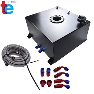 15 Gallon Black Aluminum Fuel Cell Gas Tank+cap+level Sender+steel Fuel Line Kit - Picture 1 of 10