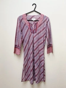 Anokhi For EAST Tunic Dress Size 8 Cotton Indian Printed Beaded - Picture 1 of 6