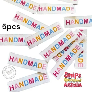 5pcs Woven Label Handmade Colourful DIY Sew On Knitting Crochet Clothing Tag BN - Picture 1 of 7