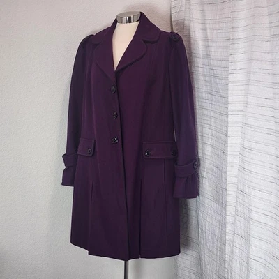 Guess Wool Blend Coat Womens Plus 1X Purple Violet Button Front Epaulet Lined - Image 1 of 4