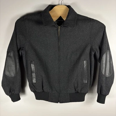 Members Only Men's 40 Wool Leather Trim Action Back Full Zip Bomber Jacket VTG - Image 1 of 4