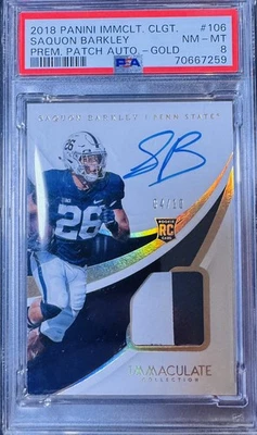 2018 PANINI Immaculate SAQUON BARKLEY Rookie PSA GOLD Prem Patch Auto Eagles /10 - Image 1 of 3