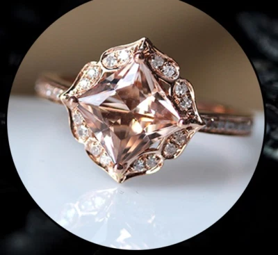 1.9ct Simulated Peach Morganite Engagement Ring 14k Rose Gold Plated Stylish - Image 1 of 4