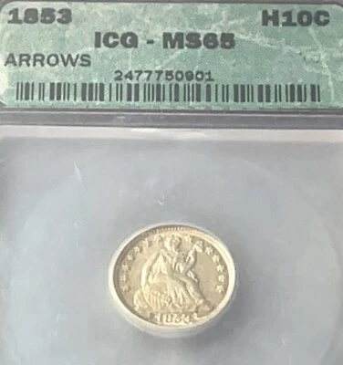 1853 US Mint Seated Liberty Arrows Silver Half Dime ICG MS65 Beautiful & So Rare - Image 1 of 4