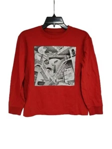 New MC Escher Relativity Gap Kids Medium (8) Street Art Red L/S Tee - Picture 1 of 4