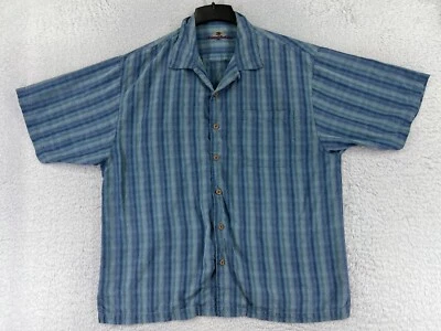 Tommy Bahama Shirt Men Extra Large Blue Stripe Button Up 100% Silk Hawaiian - Image 1 of 4
