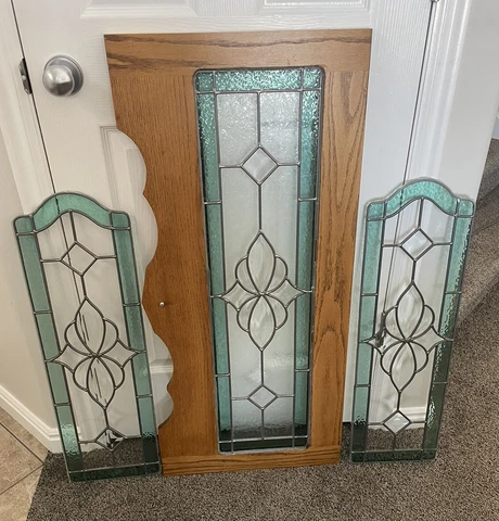 Antique Stained Glass Leaded Bevealed Matching Cabinet Window Matching Panels Cover