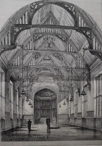 Robert Curwen School Cambridge Dining Room Architecture Engraving circa 1884 - Picture 1 of 2