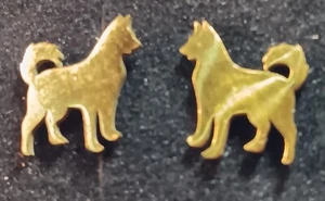 Golden Color Akita Chow Husky Dog Pierced Earrings Stainless Steel Pair - Picture 1 of 2
