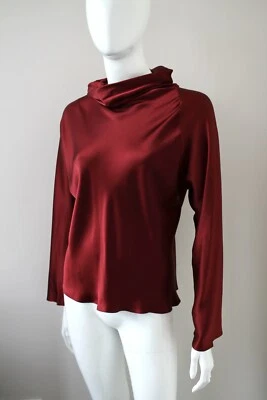 Blusa SHAMASK Bergdorf Goodman Borgoña Satén Seda Impresionante Talla 1 Foto 1 de 4