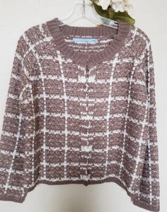 Michelle Nicole Snap Button Cardigan Sweater Taupe Basket Weave Size M Medium - Picture 1 of 7