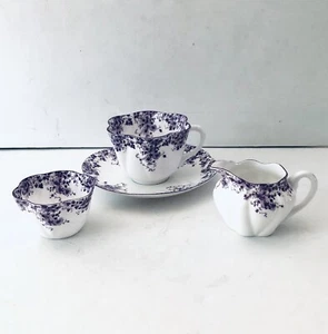 Vintage SHELLEY England Bone China Dainty Mauve Cup Saucer Creamer Sugar Bowl - Picture 1 of 12