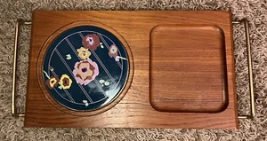 Vintage Sarma Studios Japan Lattice Wood Floral Blue Cheese Platter Serving Tray - Picture 1 of 9