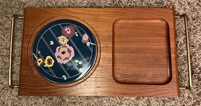 Vintage Sarma Studios Japan Lattice Wood Floral Blue Cheese Platter Serving Tray - Image 1 of 4