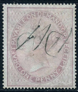 GB QV 1857 1d. Flieder Quittung Stempel blued Paper SG F7 (Spezifikation L107) Manuskript Cxl - Bild 1 von 2