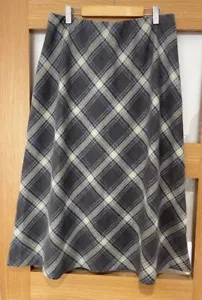 Eastex 14 Blue Grey Pale Green Check Plaid Tartan Wool A Line Long Retro Skirt - Picture 1 of 8