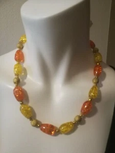 Handmade yellow, orange and metal necklace - Picture 1 of 8