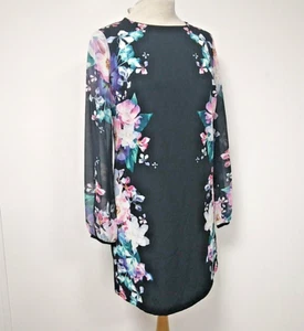 Lipsy London, UK Size 8 Black "Orchid" Floral Print Shift Dress, New w/Tag - Picture 1 of 18