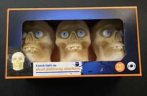 3-Pack Halloween Light Up Skull Pathway Markers, With Sound Effects, Timer (NEW) - Picture 1 of 5